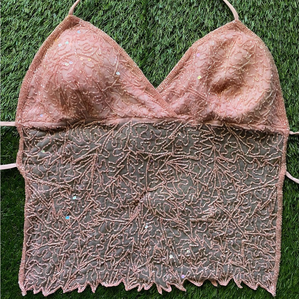 Y2K beaded pink halter top